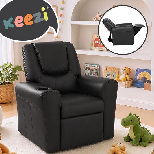 Keezi Kids Recliner Chair PU Leather Sofa Lounge Couch Children Armchair Black