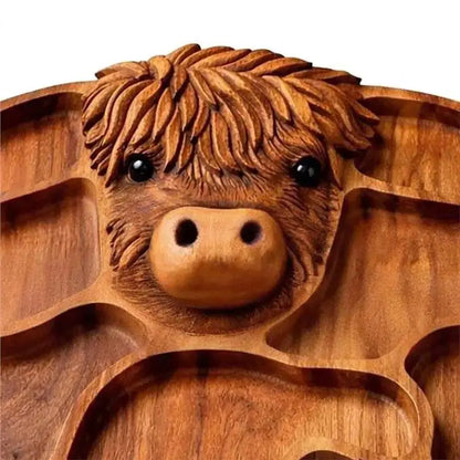 Wood Charcuterie Board Highland Cow Design, Rustic Serving Tray, Natural Wood Cheese Platter Snack Board
