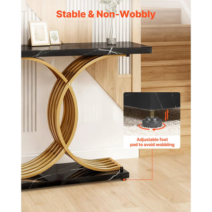 【Summerfinds】Vevor 39 in Gold Console Table, Modern Desk behind the Couch, Wood Rectangle Entrance Desk, Narrow Long Sofa Table Accent Stand with Metal Legs for Hallway, Bedroom, Living Room, Foyer, Easy Assembly