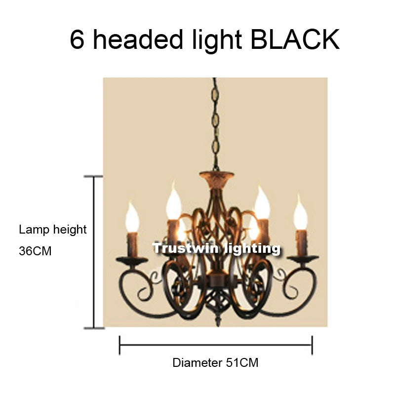 Classic LED Chandelier Light 6 8 Arms Hanging Chain Black Blue Bronze Iron Chandelier Light LED