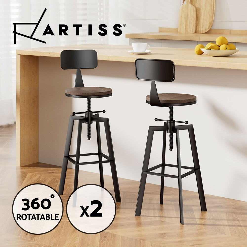 Artiss 2X Bar Stools Kitchen Dining Chairs Adjustable Wood Stool W/Backrest