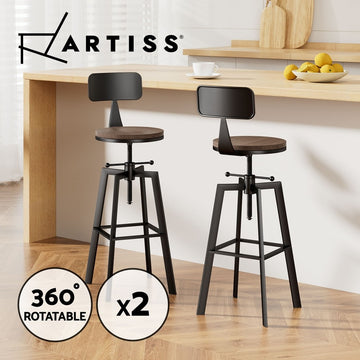 Artiss 2X Bar Stools Kitchen Dining Chairs Adjustable Wood Stool W/Backrest