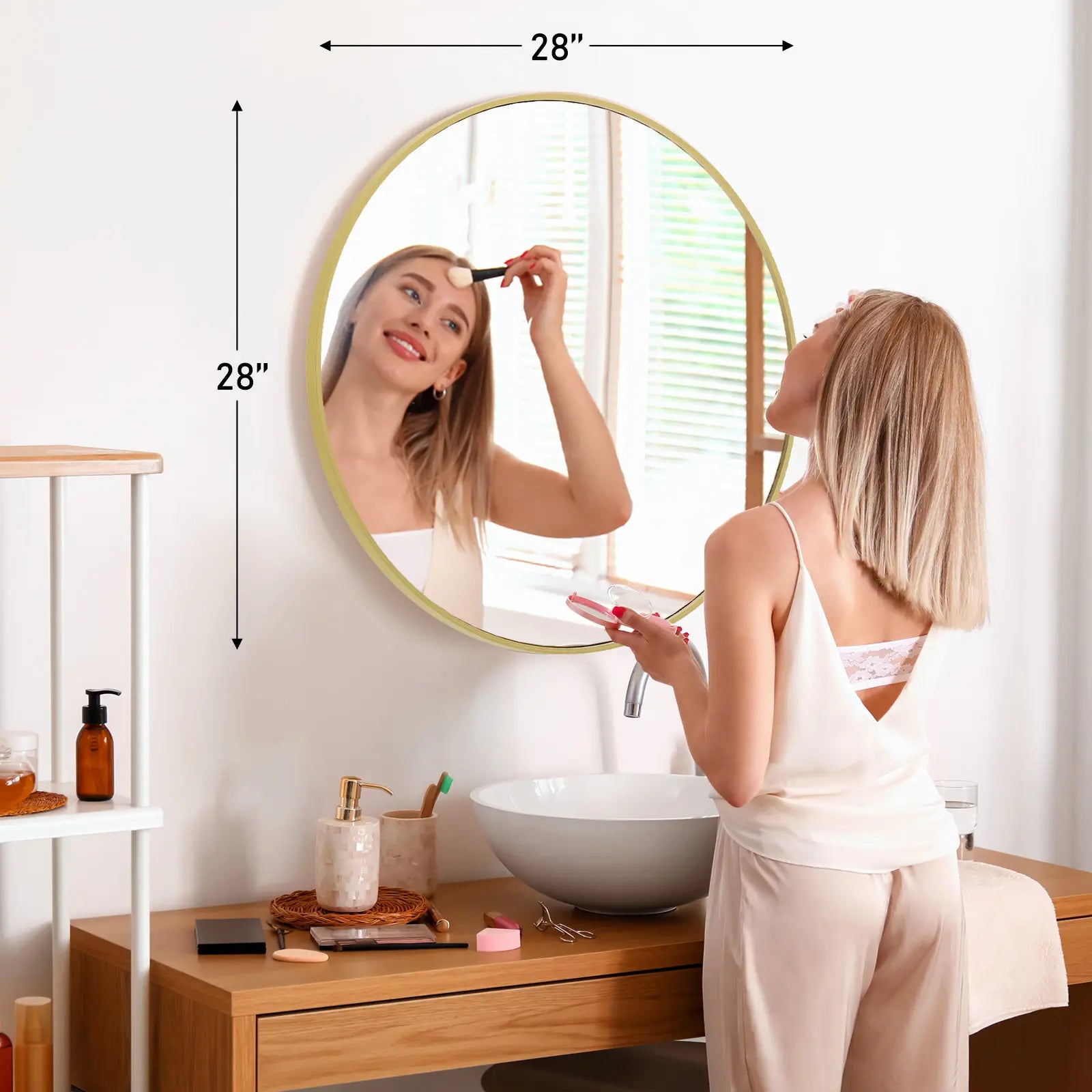 Sweetcrispy Aluminium Circle Vanity Mirror - Bathroom Mirrors, Wall-Mounted Wall Decor Piece for over Sink, Aesthetic Home Decor
