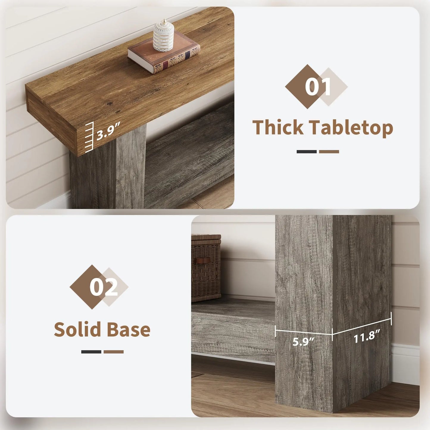 Entryway Console Table, Farmhouse 2-Tier Table with Open Storage, Long Sofa Accent Table for behind Couch, for Entrance Living Room Hallway Foyer (47 in / 63 in ),Dorm Essentials,Home Decor