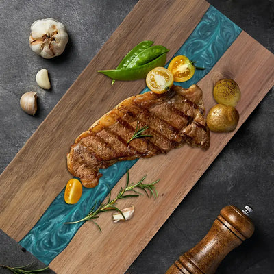 Resin River Cutting Board – Acacia Wood – Charcuterie & Cheese Board