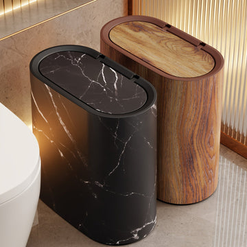 Marble Pattern Bin with Lid – Oval – Space-Saving – Bathroom & Kitchen