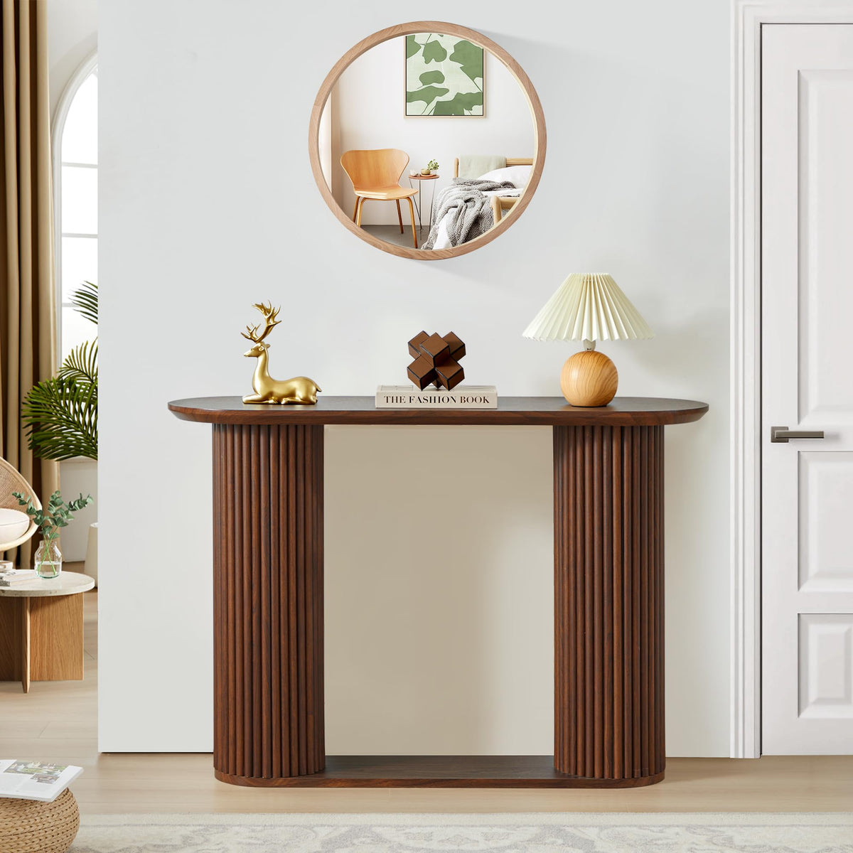 Fluted Console Table Farmhouse Oval Entryway Hallway – view 3