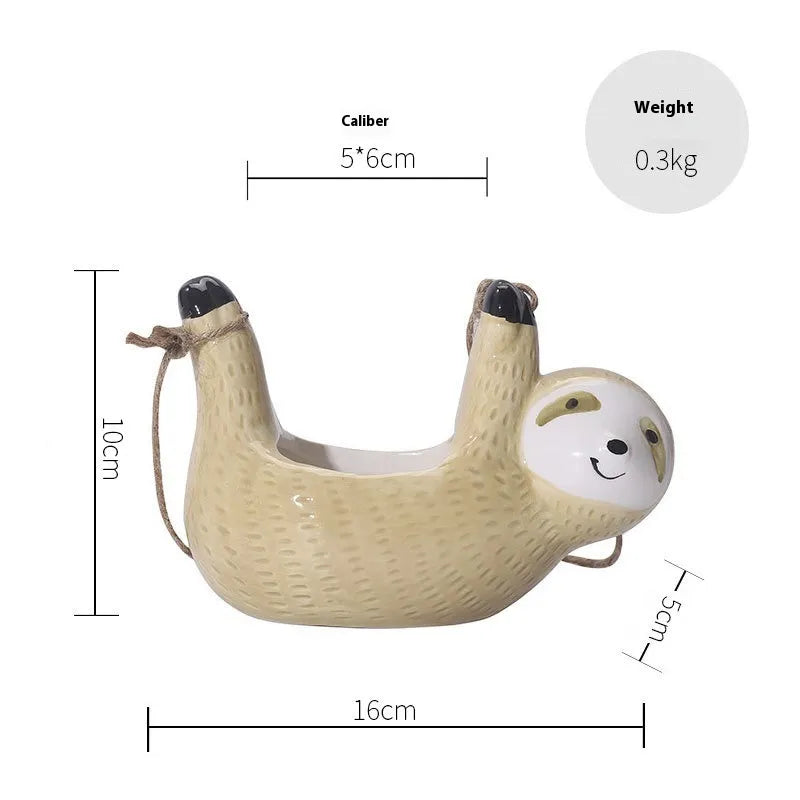Ceramic Plant Pot Sloth Design Handmade