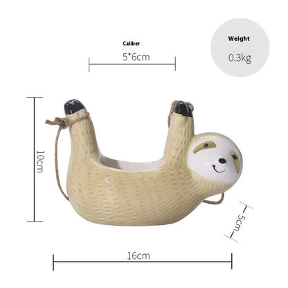 Ceramic Plant Pot Sloth Design Handmade