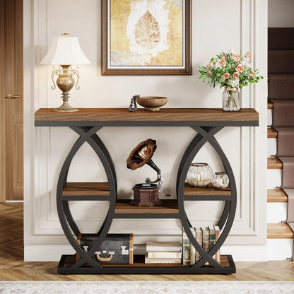 Tribesigns Console Table, 39.4" Industrial 4-Tier with Storage, Narrow Wood for Small Spaces, Hallway Accent