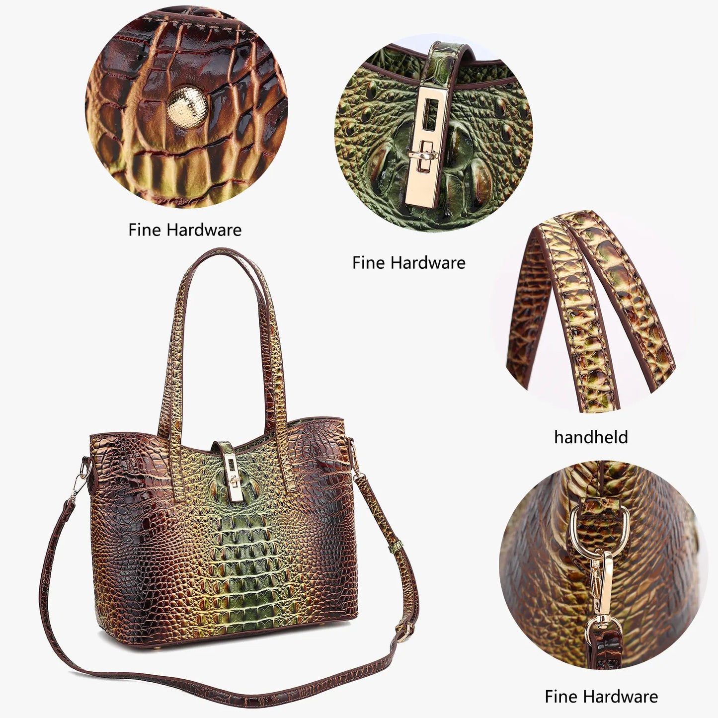 Women'S 3-Piece Vintage Crocodile Print Handbag Set - Spacious Top Handle Satchel, Business Clutch & Coin Purse for Everyday Use, Christmas & Mother'S Day Gifts, Handbags for Women, Top Handle Crossbody, Versatile Use