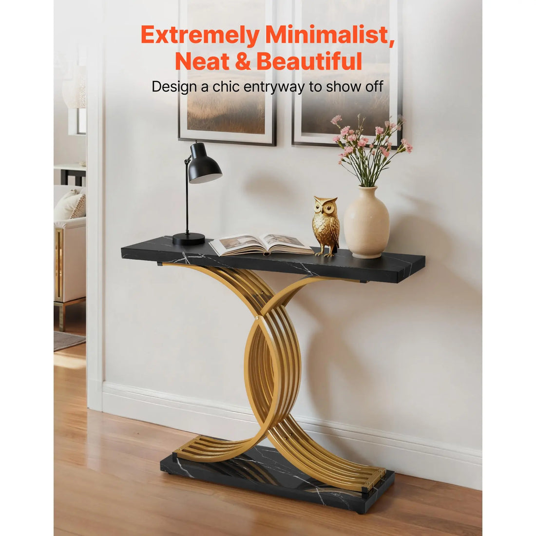 【Summerfinds】Vevor 39 in Gold Console Table, Modern Desk behind the Couch, Wood Rectangle Entrance Desk, Narrow Long Sofa Table Accent Stand with Metal Legs for Hallway, Bedroom, Living Room, Foyer, Easy Assembly