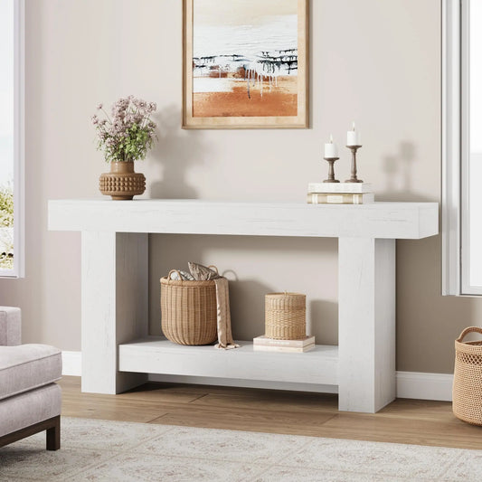 Entryway Console Table, Farmhouse 2-Tier Table with Open Storage, Long Sofa Accent Table for behind Couch, for Entrance Living Room Hallway Foyer (47 in / 63 in ),Dorm Essentials,Home Decor
