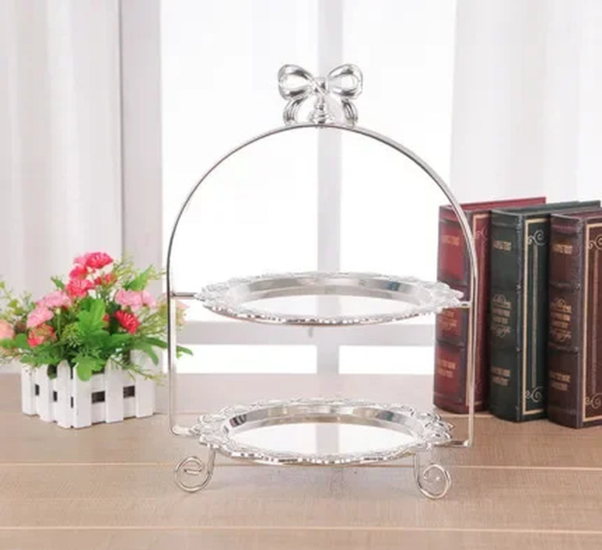 High-Grade 2/3 Layers Dessert Tray Silver Plated round Metal Cake Stand Cupcake Tray Wedding Party Decoration Cake Display Stand