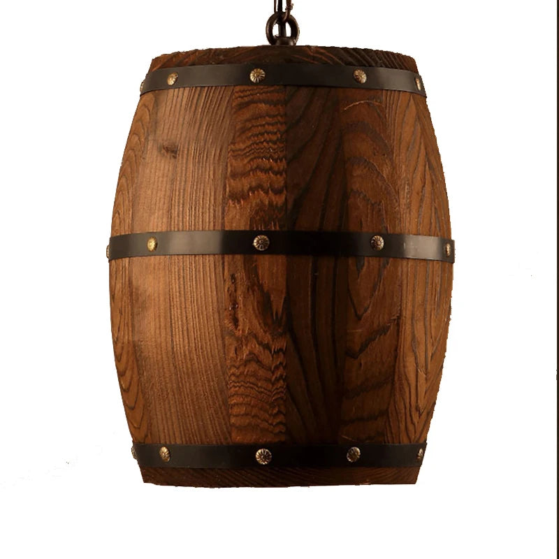Retro Barrel Lamp Solid Wood Wine Barrel Hanging Fixture E27 Living Room Bar Cafe Restaurant Atomasphere Lamp Patio Manor Light