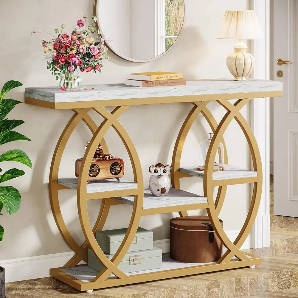 Tribesigns Console Table, 39.4" Industrial 4-Tier with Storage, Narrow Wood for Small Spaces, Hallway Accent