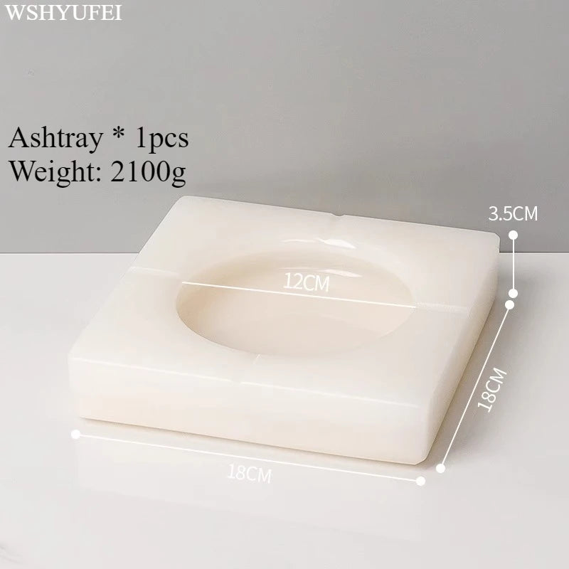 White Jade Stone Bathroom Accessory Set – Elegant resin bath decor with a stylish white jade stone ashtray.