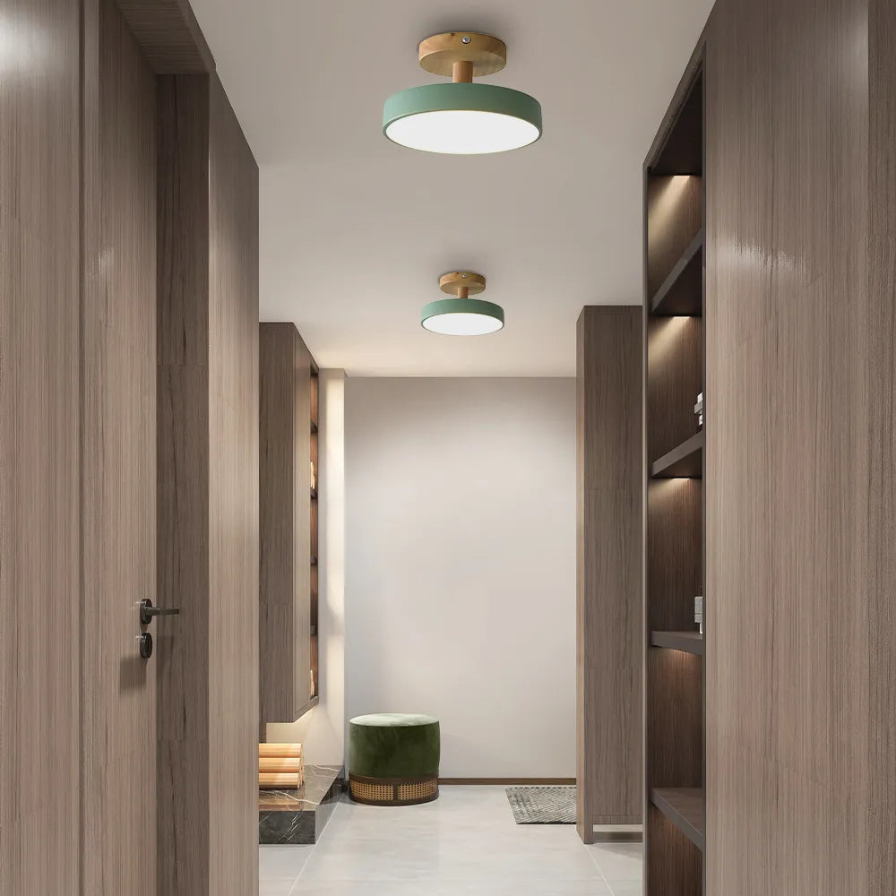 LED Ceiling Light – Wooden Base – Round Design