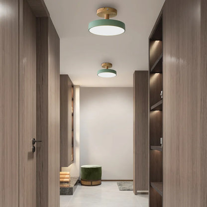 LED Ceiling Light – Wooden Base – Round Design