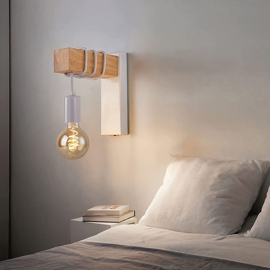 Industrial Wall Sconce – E27 – Metal & Wood – Hard-Wired Light
