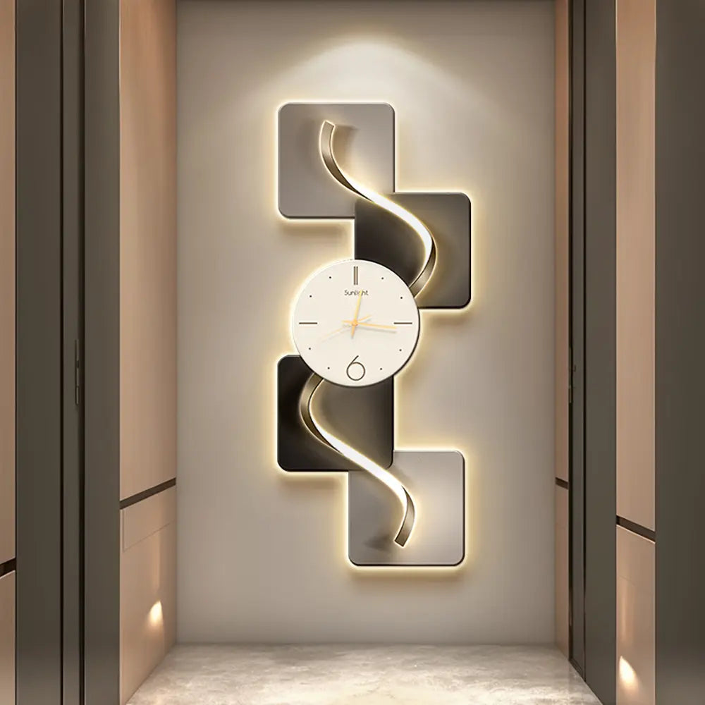 Homary 39.4" Silent MDF LED Analog Decorative Wall Clock - Light Modern Abstract Geometric Design, for Living Room, Entryway, Aesthetic Home Decor, Room Decor,Dorm Essentials