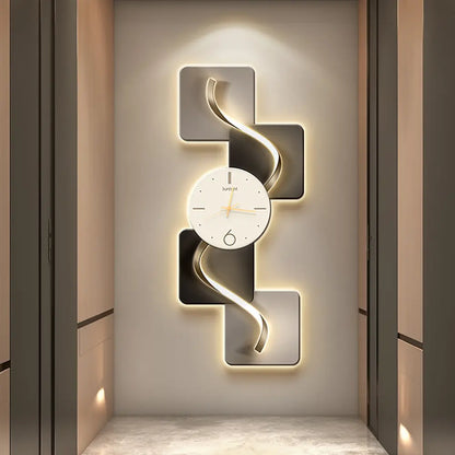 Homary 39.4" Silent MDF LED Analog Decorative Wall Clock - Light Modern Abstract Geometric Design, for Living Room, Entryway, Aesthetic Home Decor, Room Decor,Dorm Essentials