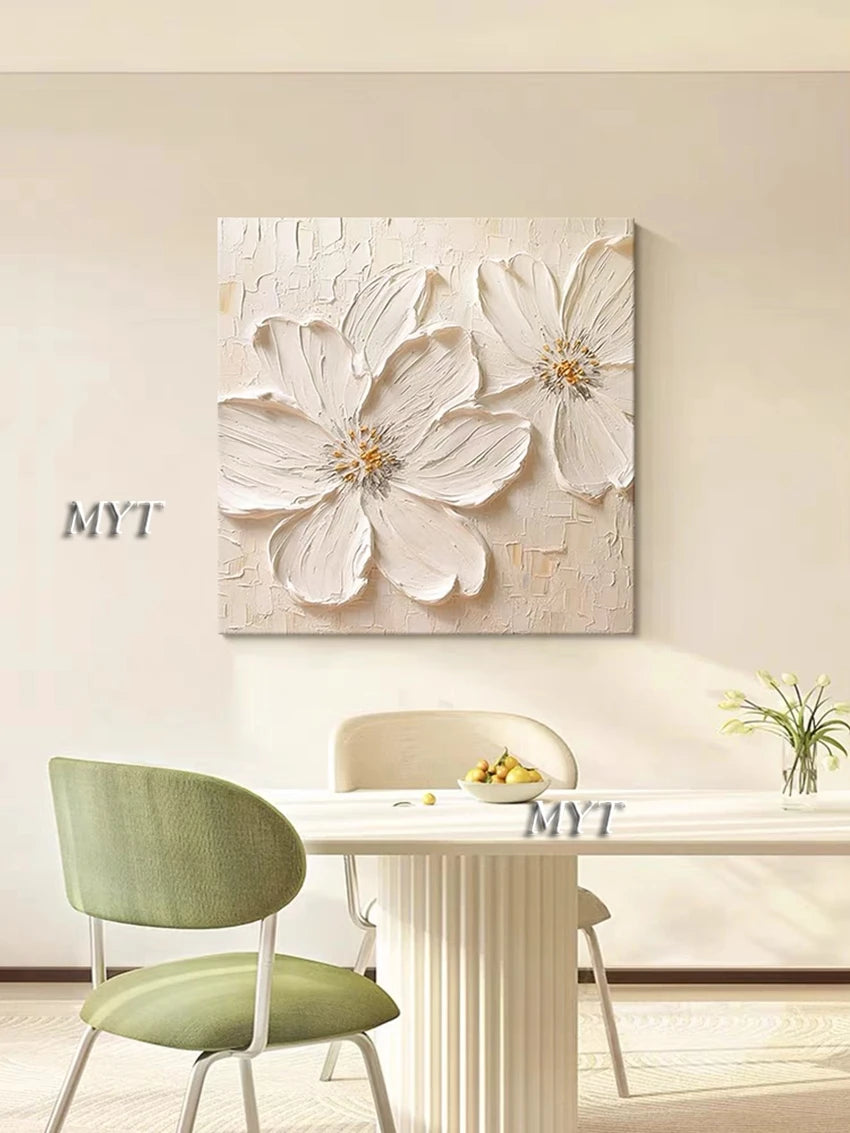 Fancy Home Decor Hot Sale Home Decor Flower Pictures Pieces White Flower Wall Art Oil Paintings Unframed