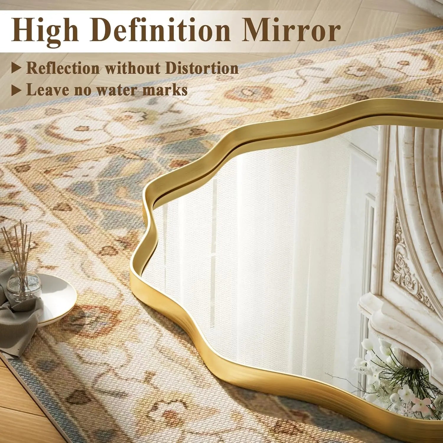Scalloped Circle Mirror, 24" Wavy Edge round Wall Mirror with Tempered Glass Textured Circular Metal Deep Frame, Leaning for Bathroom, Hallway, Entryway, Livng Room