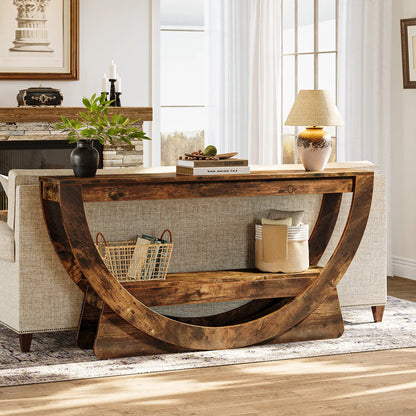 LITTLE TREE 63-Inch Console Table, Farmhouse 2-Tier Entryway Table with Storage Shelves, Narrow Long Sofa Table behind Couch, Wooden Accent Table for Hallway, Living Room, Entrance, Foyer