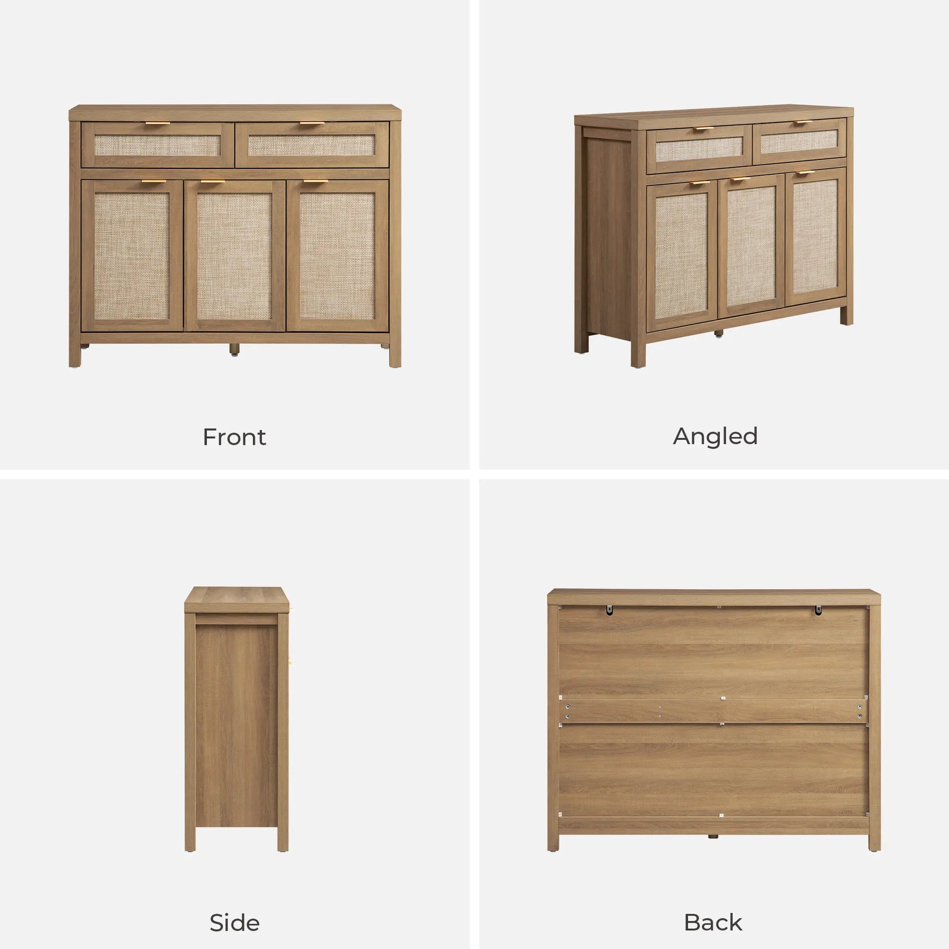 SICOTAS Rattan Sideboard Buffet Cabinet - Boho Farmhouse Credenza with 3 Doors and 2 Drawers, Storage Console Cabinet for Kitchen, Living Room, Entryway, Coffee Bar and Home Decor,Dorm Essentials