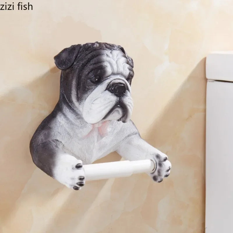Cute Cat and Dog Tissue Holder Toilet-Free Punch Bathroom Wall-Mounted Creative Toilet Roll Holder