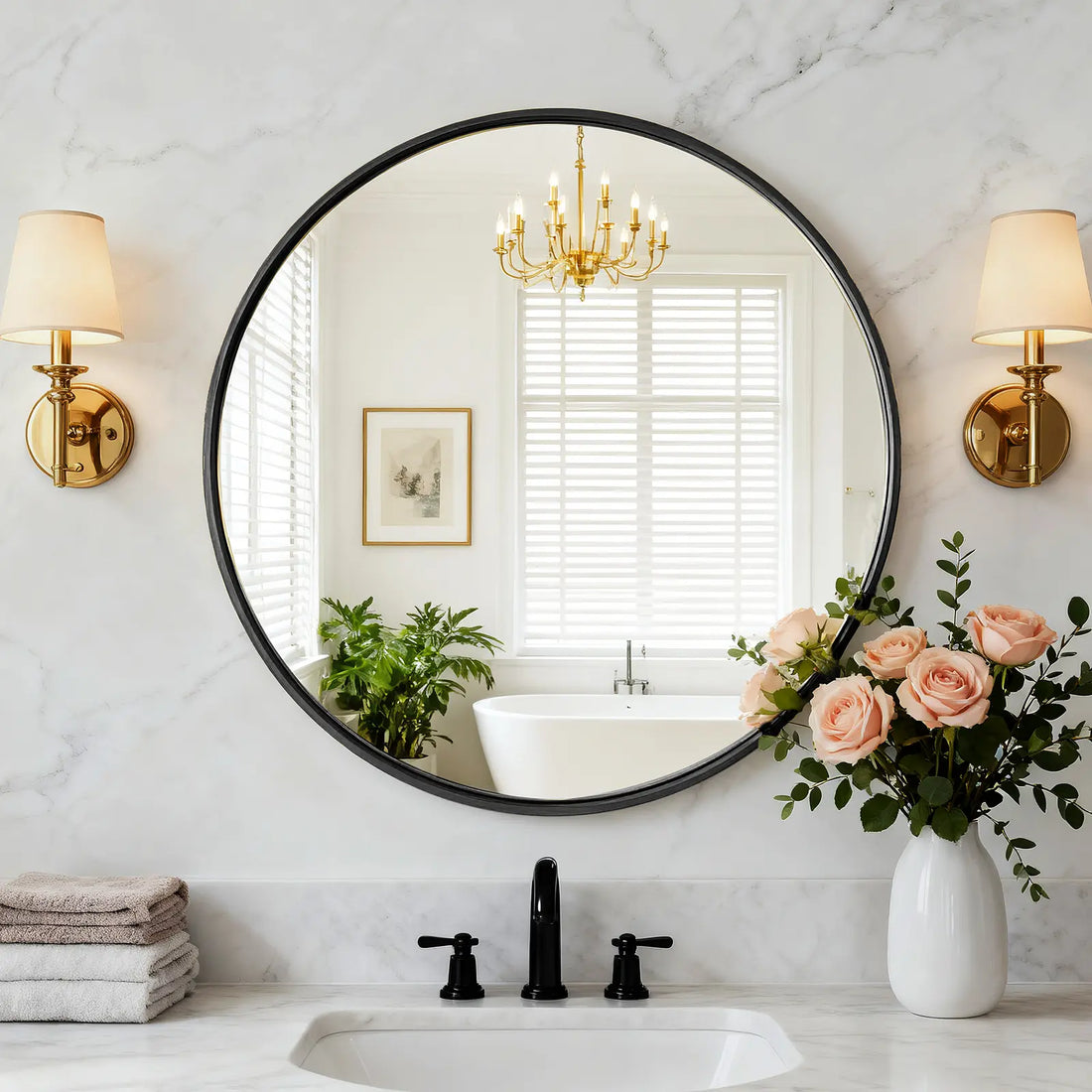 Sweetcrispy Aluminium Circle Vanity Mirror - Bathroom Mirrors, Wall-Mounted Wall Decor Piece for over Sink, Aesthetic Home Decor
