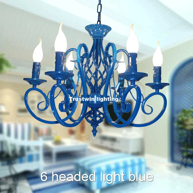 Classic LED Chandelier Light 6 8 Arms Hanging Chain Black Blue Bronze Iron Chandelier Light LED