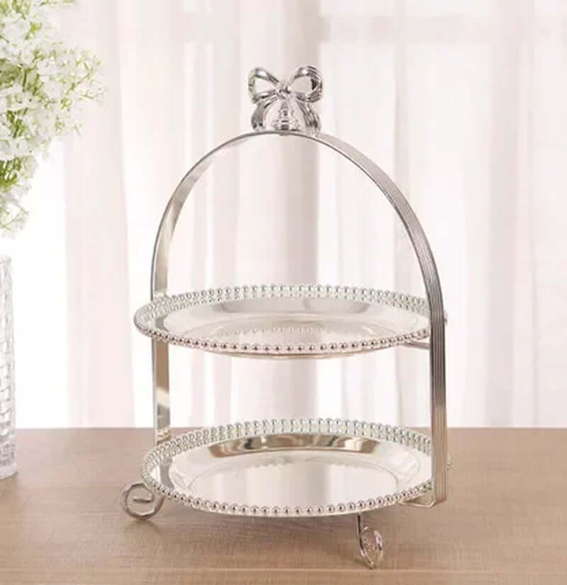 High-Grade 2/3 Layers Dessert Tray Silver Plated round Metal Cake Stand Cupcake Tray Wedding Party Decoration Cake Display Stand