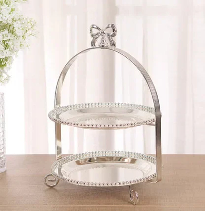 High-Grade 2/3 Layers Dessert Tray Silver Plated round Metal Cake Stand Cupcake Tray Wedding Party Decoration Cake Display Stand