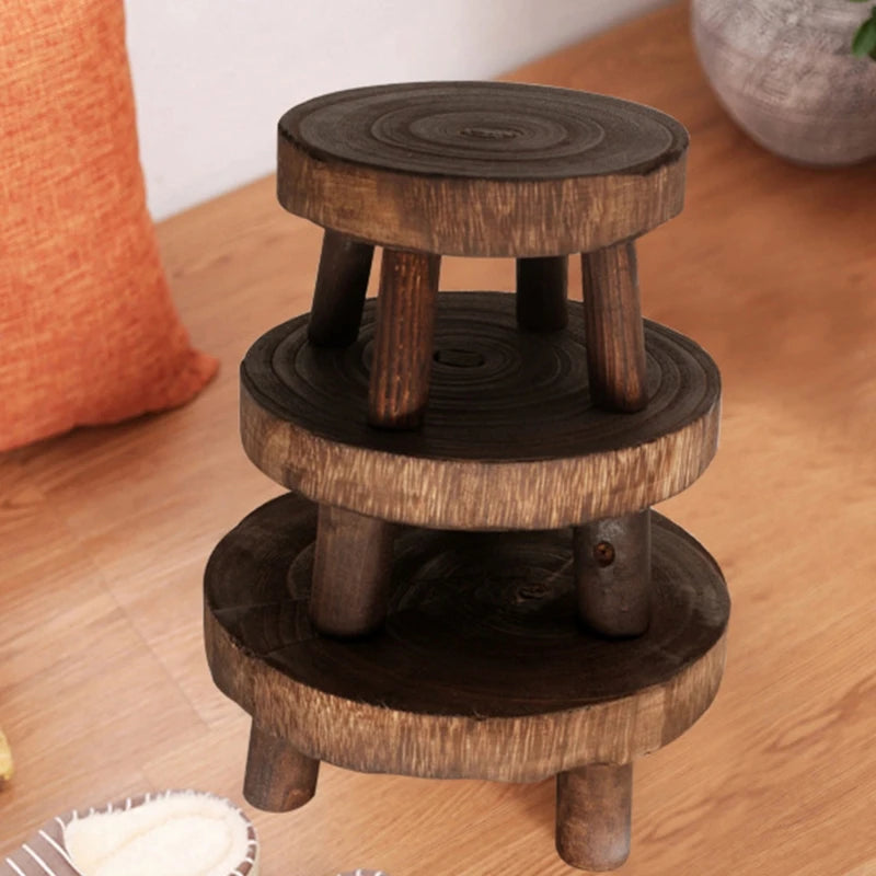 Solid Wood round Bench Flower Pot Holder Plant Succulent Flower Pot Base Display Stand Stool Home Garden Patio Decor Wholesales