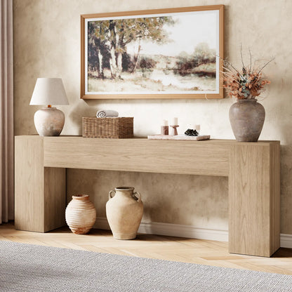 86-Inch Oak Console Table for Living Room, Farmhouse Extra Long Entryway Table, Wood Sofa Table behind Couch for Hallway, Entry Way, Entrance, Light Oak