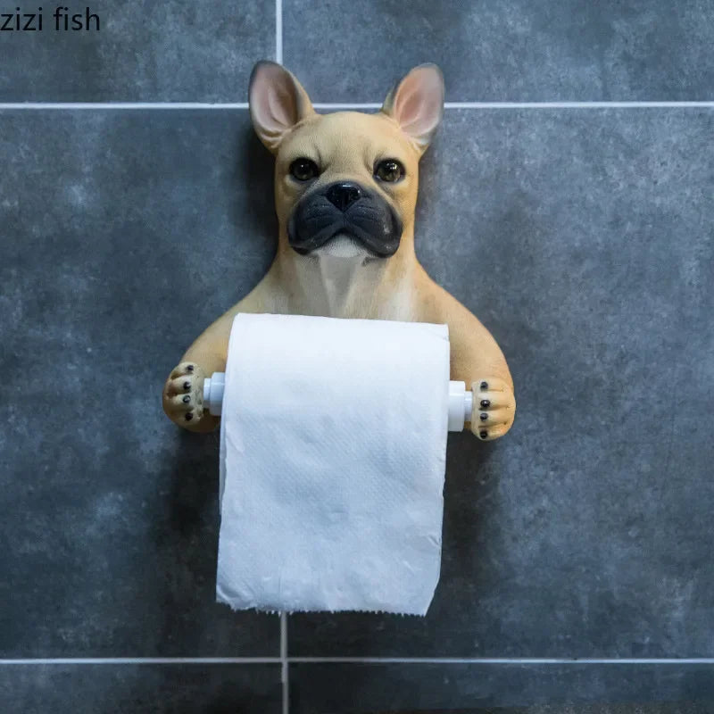 Cute Cat and Dog Tissue Holder Toilet-Free Punch Bathroom Wall-Mounted Creative Toilet Roll Holder