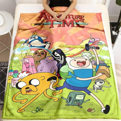 Adventure Time Cartoon Character Flannel Throw Blanket, Large Ultra-Soft Warm Lightweight Cozy, Ideal for Living Room-Camping, Perfect Gift for Fans on Birthdays-Christmas