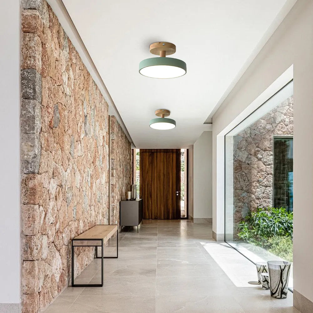 LED Ceiling Light – Wooden Base – Round Design