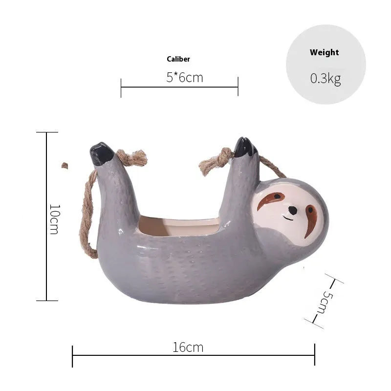 Ceramic Plant Pot Sloth Design Handmade