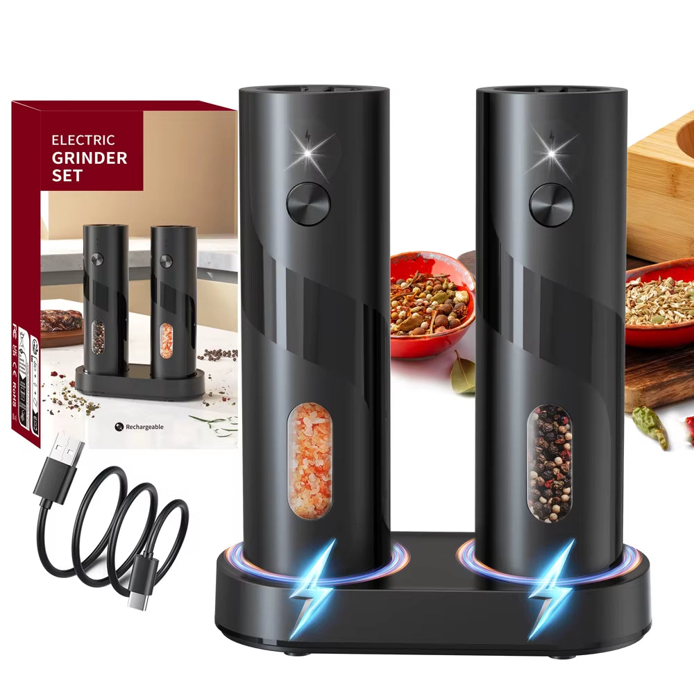 1Pc/2Pcs Automatic Pepper Grinder Salt and Pepper Mill Adjustable Coarseness Spice Grinder with LED for Kitchen