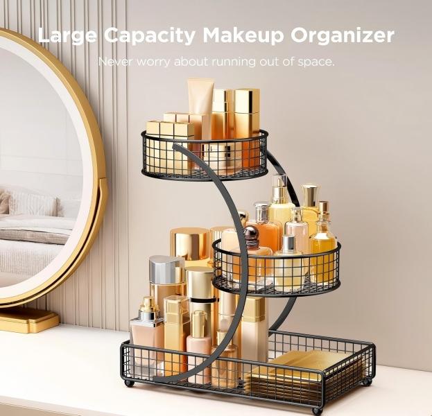 Black Metal 3-Tier Makeup Organizer Cosmetic Storage Rack