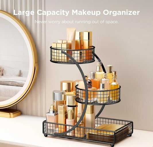 Black Metal 3-Tier Makeup Organizer Cosmetic Storage Rack