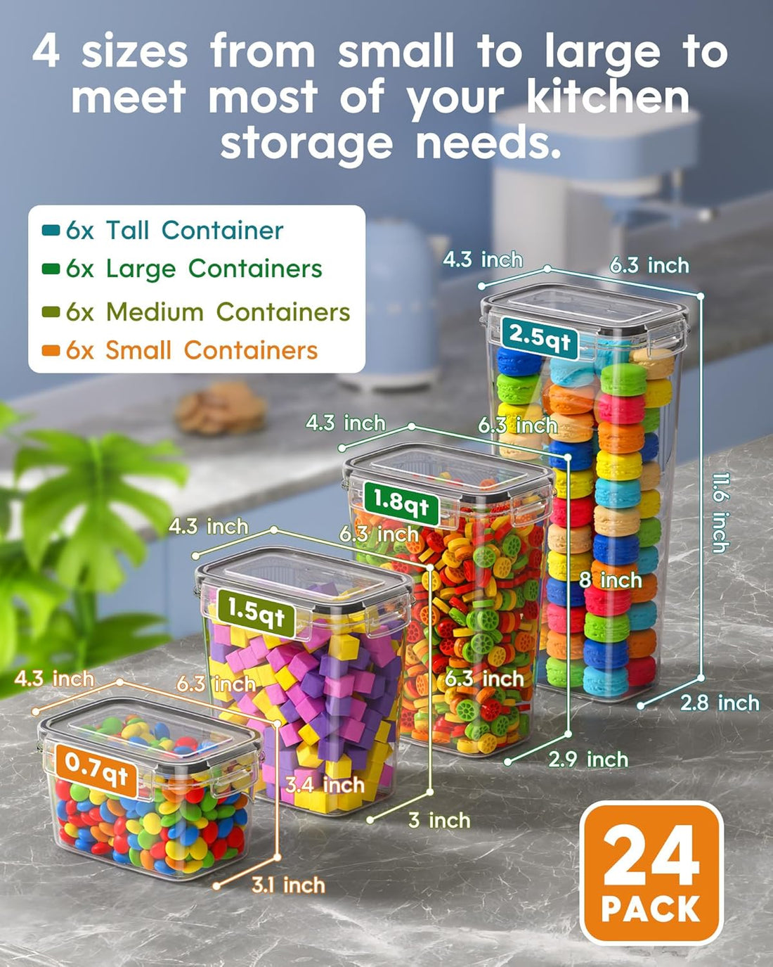 12 Pack Airtight Food Storage Containers with Lids