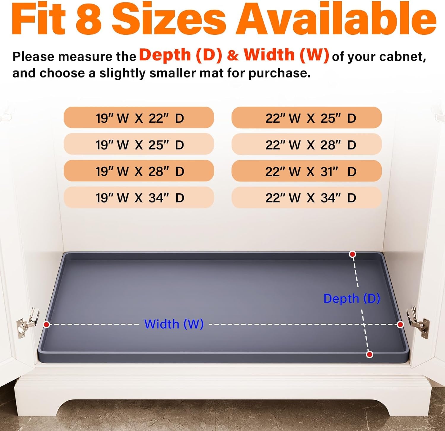 Waterproof under Sink Mat 34" X 22" Shelf Liner for Kitchen and Bathroom, Cabinet Protector, Organizers and Storage, Flexible Silicone Drip Tray