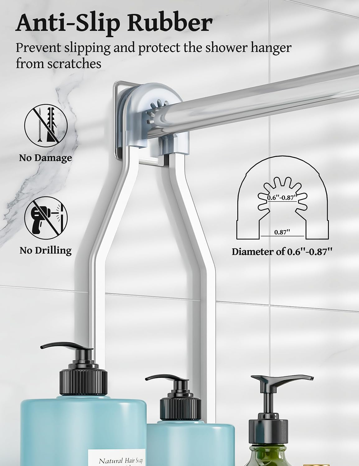 Shower Caddy Hanging - Never Rust Shower Organizer - Aluminum over the Head Caddy with 10 Hooks for Razor/Sponge - Rack with Soap Basket - Silver