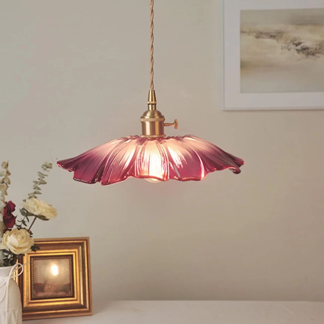 Flower Glass Pendant Light Adjustable For Home