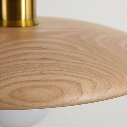 Wooden Pendant Light Japandi Design Brass Details