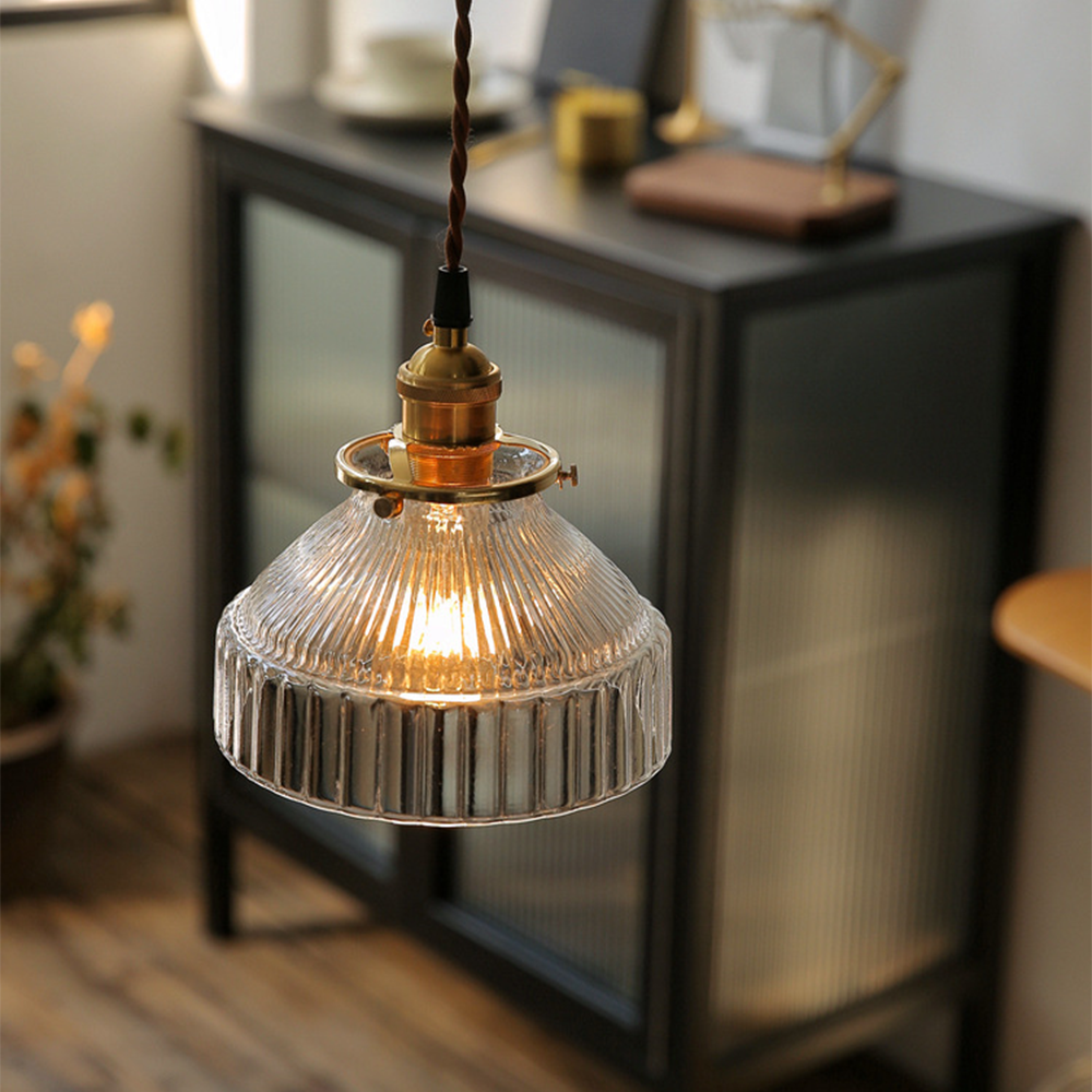 vintage ribbed glass pendant light